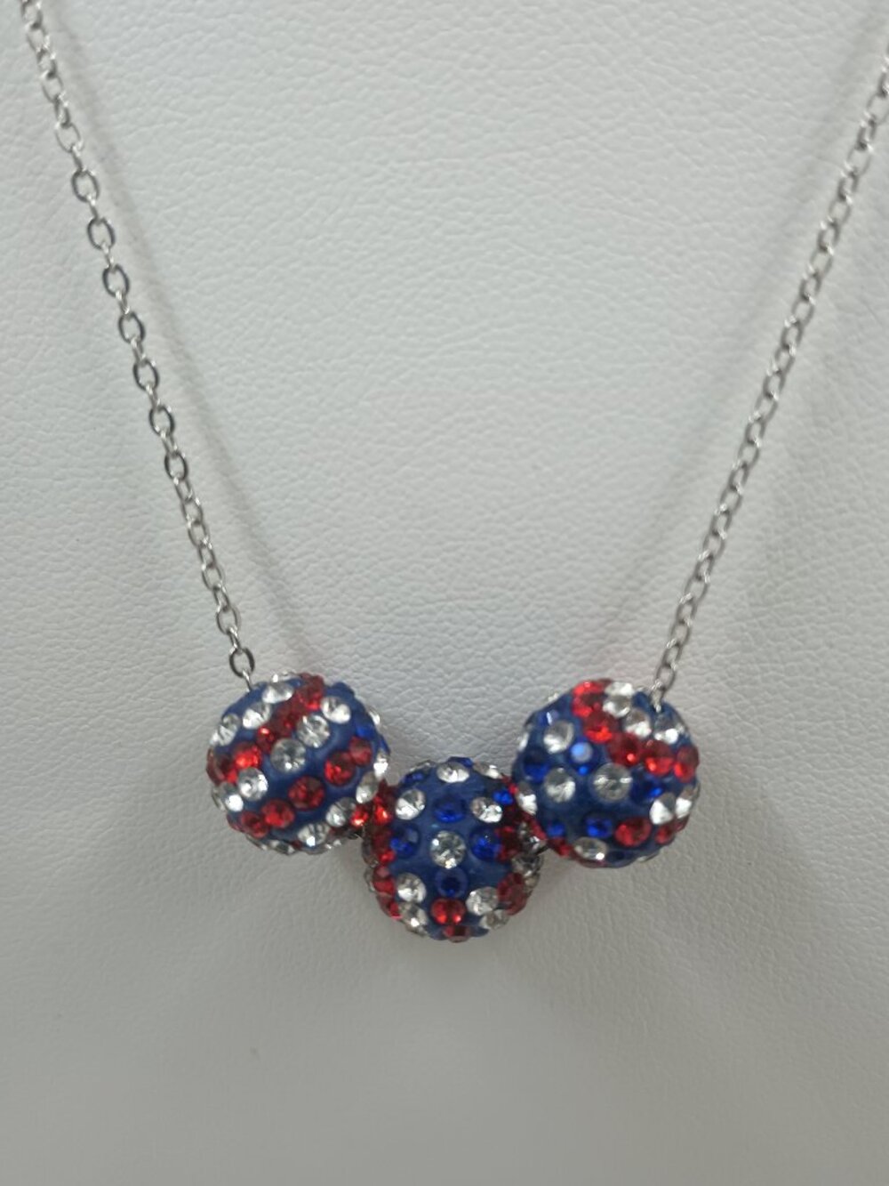 Patriotic Crystal Pave Triple Orb Necklace